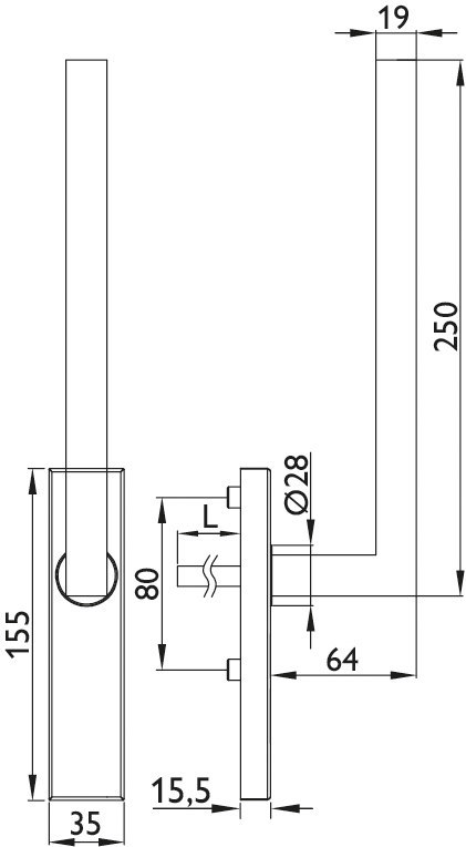 HERMAT Handhebel SQUARE 1835.N.HSG, Edelstahl