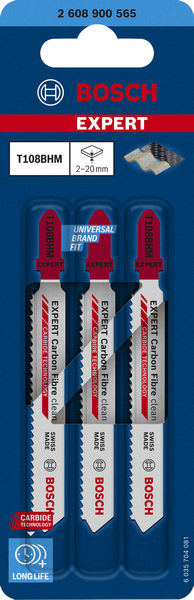 BOSCH EXPERT ‘Carbon Fiber Clean’ T 108 BHM Stichsägeblatt, 3 Stück. Für Stichsägen