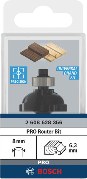 BOSCH Profilfräser F, 8 mm, R1 6,3 mm, D 28,5 mm, L 13,2 mm, G 54 mm