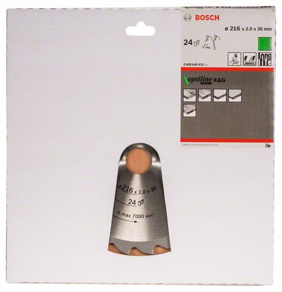 BOSCH Kreissägeblatt Optiline Wood für Kapp- und Gehrungssägen, 216 x 30 x 2,0 mm, 24