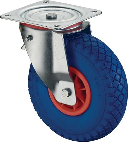 BS ROLLEN Lenkrolle m.Festst.D.260mm Trgf.160kg m.Platte Rollenlager Gum.blau BS ROLLEN