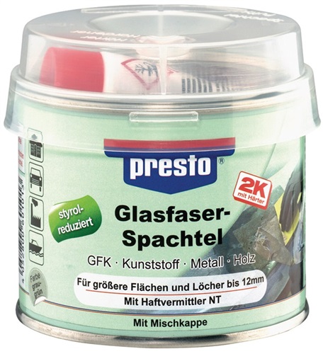 PRESTO 2K-Glasfaserspachtel prestolith® ext.grau-grün,Härter rot 250g Dose PRESTO
