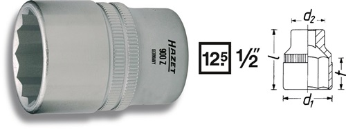 HAZET Steckschlüsseleinsatz 900Z-27 1/2 Zoll 12-kant SW 27mm L.46mm HAZET