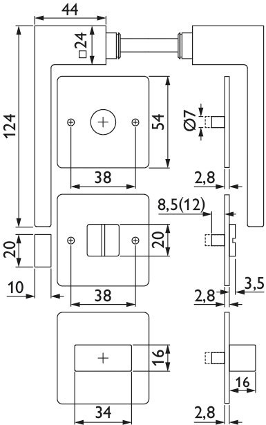 HERMAT Drückergarnitur mit Rosetten WEST 1682.L/2611.FL, Edelstahl, smoke black