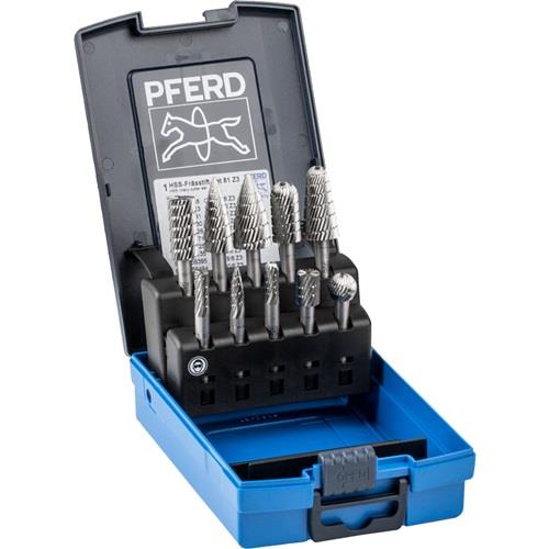 PFERD Frässtifteset 81 Schaft-D.6mm 10-tlg.HSS 3 bruchfeste Ku.-Box PFERD
