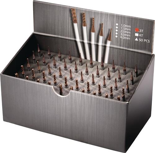 TECWERK Schaftfräserset DIN6527 D.1/1,5/2/3/4mm Z.3 VHM TiSiN 50tlg.Krt.TECWERK
