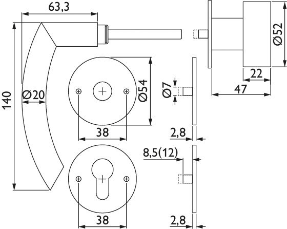 HERMAT Wechselgarnitur mit Rosetten BASIC 04 1804/2636.FL, Edelstahl