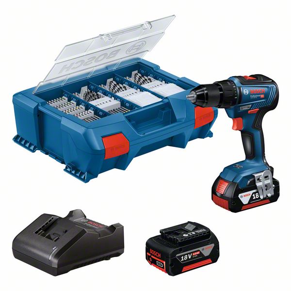 BOSCH Akku-Bohrschrauber GSR 18V-55 mit 2x Akku GBA 18V 4.0Ah, L-Case Pick & Click