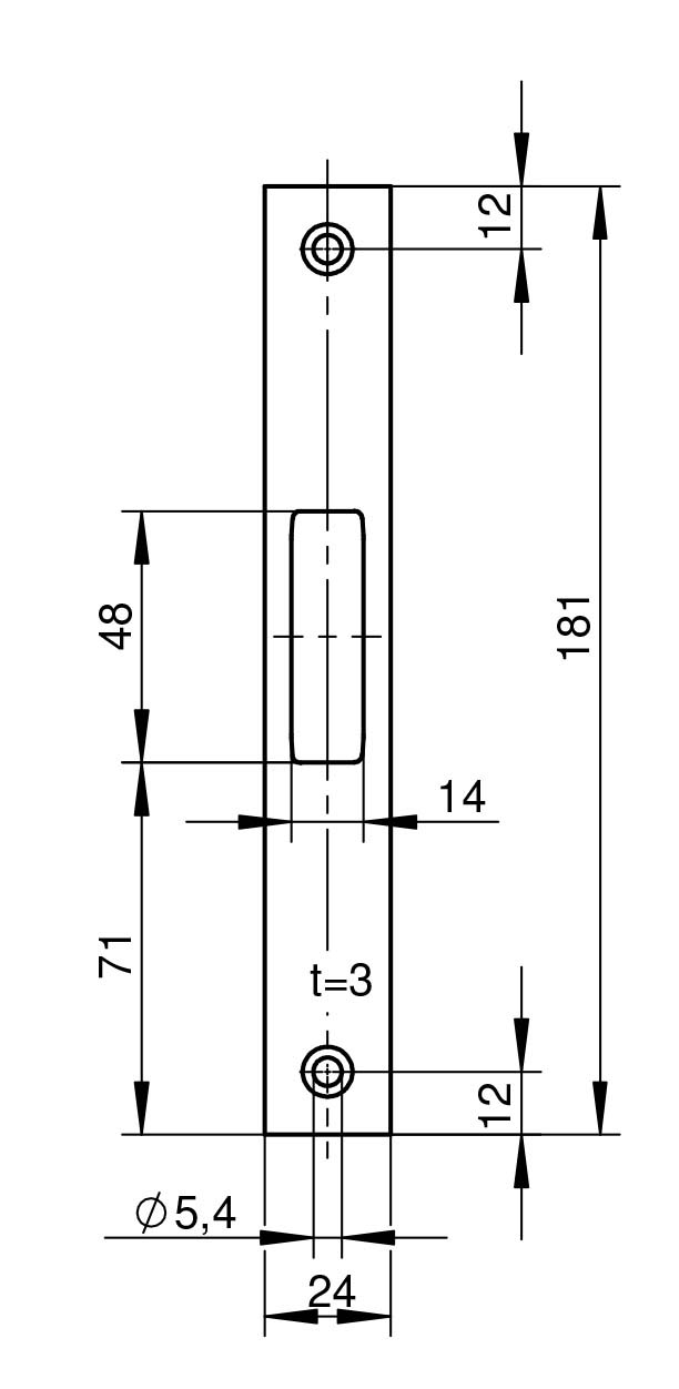 WILKA 9327 Schließblech für Rohrrahmentüren 24x3x181