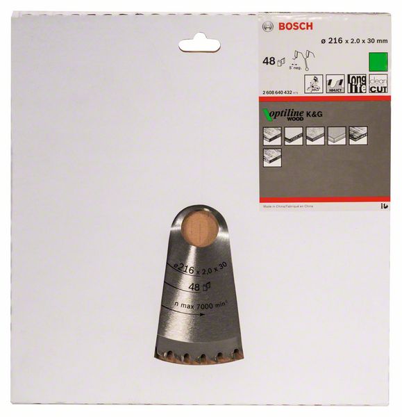 BOSCH Kreissägeblatt Optiline Wood für Kapp- und Gehrungssägen, 216 x 30 x 2,0 mm, 48