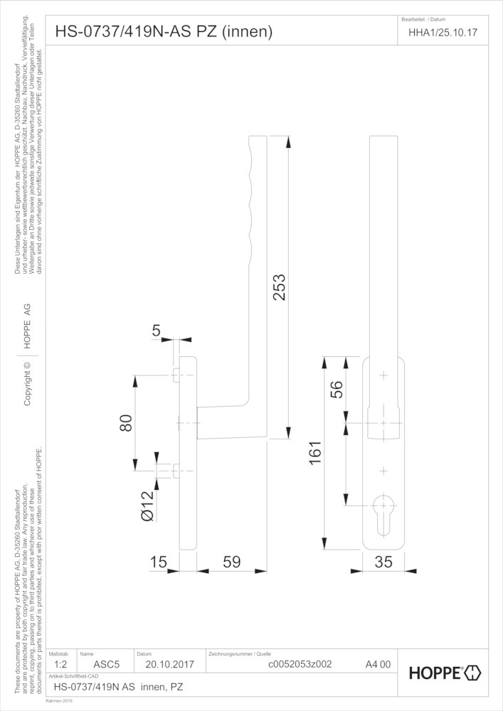 HOPPE® Handhebelgarnitur Toulon HS-0737/419N-AS, ohne Schrauben, Aluminium, 11598669 HOPPE® Handhebelgarnitur Toulon HS-0737/419N-AS, ohne Schrauben, Aluminium, 11598669