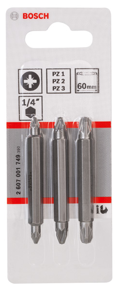 BOSCH Doppelklingenbit-Set, 3-teilig, PZ1, PZ1, PZ2, PZ2, PZ3, PZ3, 60 mm