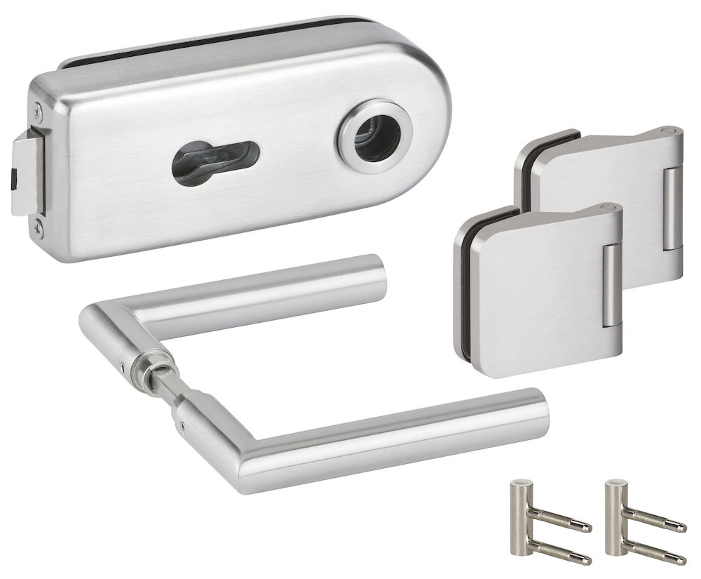 HERMAT Ganzglastürschloss-Set BASIC ROUND 6763L/6315/1802/HZ, Edelstahl