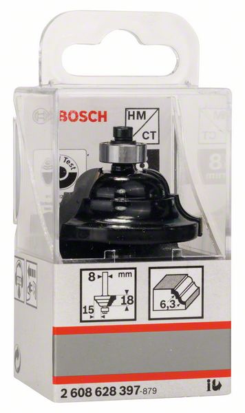 BOSCH Profilfräser D, 8 mm, R1 6,3 mm, B 15 mm, L 18 mm, G 60 mm