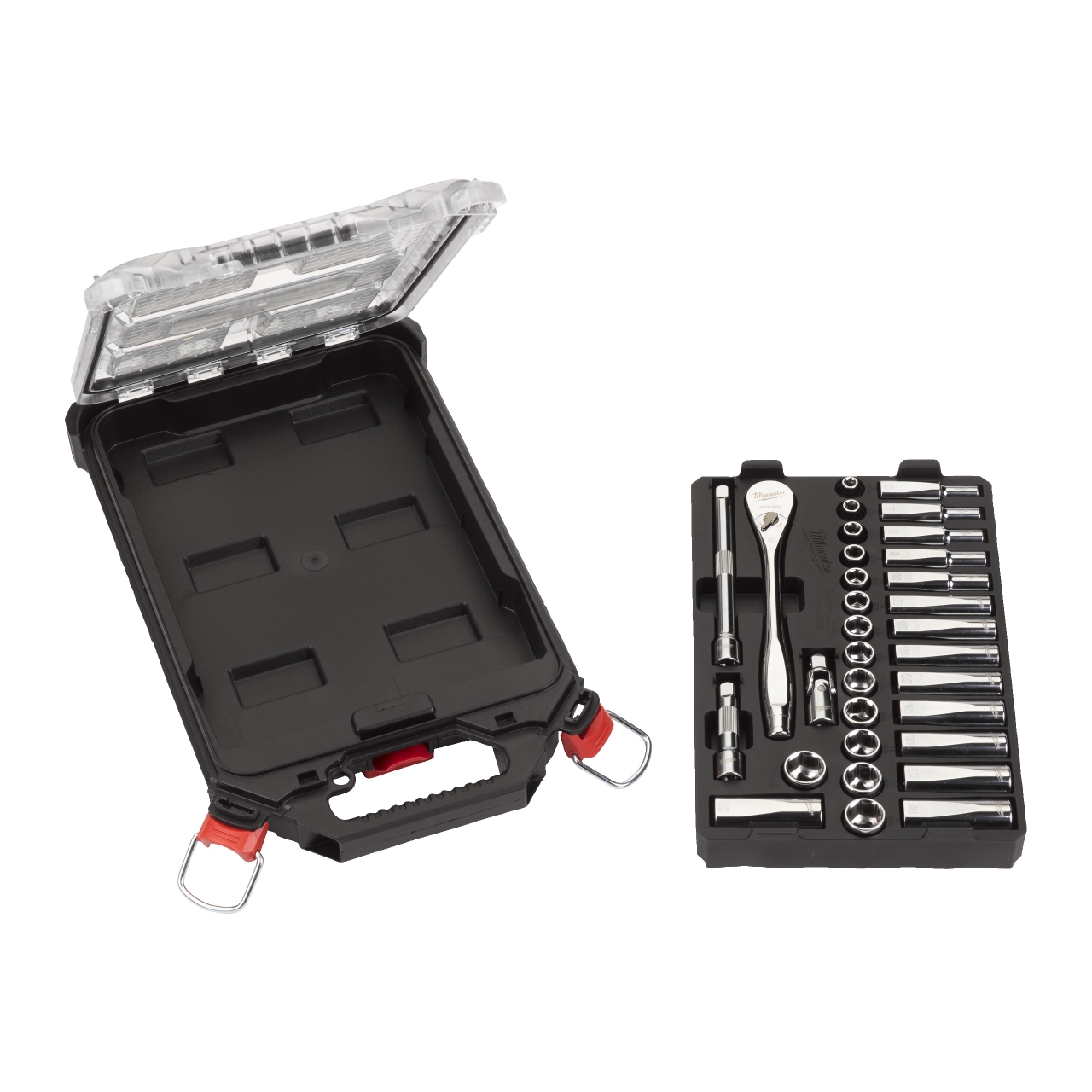 MILWAUKEE 32-teilig im PACKOUT Compact-Organiser Slim Ratschen- und Steckschlüsseleinsatz Set 3/8" metrisch
