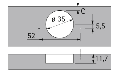HETTICH Intermat 110° Standardscharnier (Intermat 9943), TH 52 x 5,5 mm, 48052