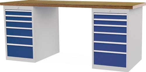 Nordwest Werkbank B2000xT750xH859mm Buche-Multiplex lichtgrau/signalblau 12Schubl.