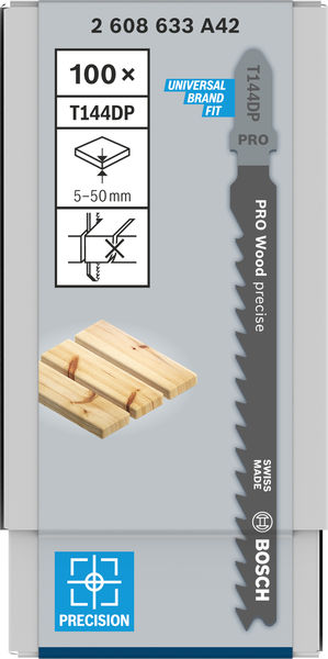 BOSCH Stichsägeblatt T 144 DP Precision for Wood, 100er-Pack
