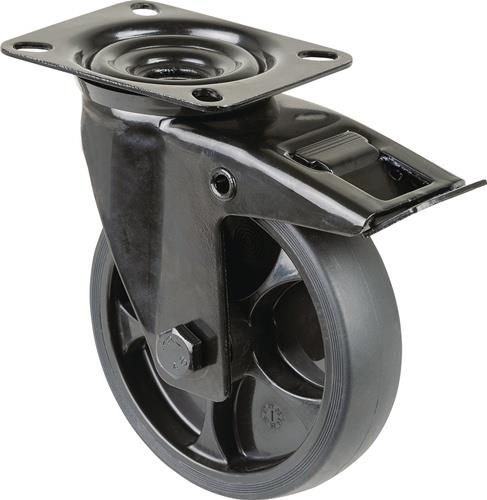 BS ROLLEN Lenkrolle D.125mm Trgf.120kg m.Festst.Gum.104x80mm schwarz BS ROLLEN