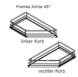 Seitenwandauszug SUB-Side, Korbset, 2x 150er, 45°-R, Premea, weiß chrom Vauth Sagel