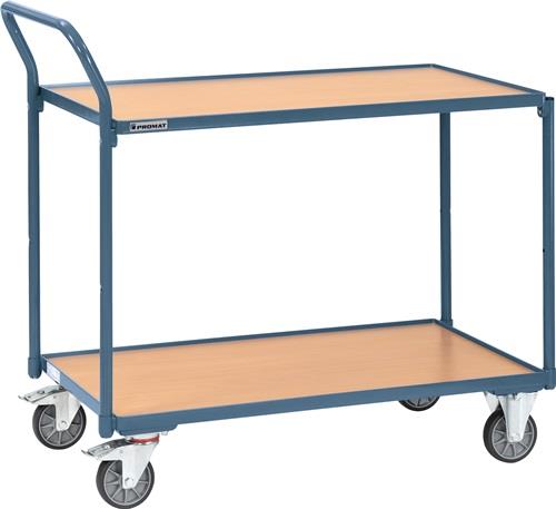 PROMAT Tischwagen 2 Ladeflächen L1000xB600mm taubenblau Trgf.300kg Bügel senkr.PROMAT