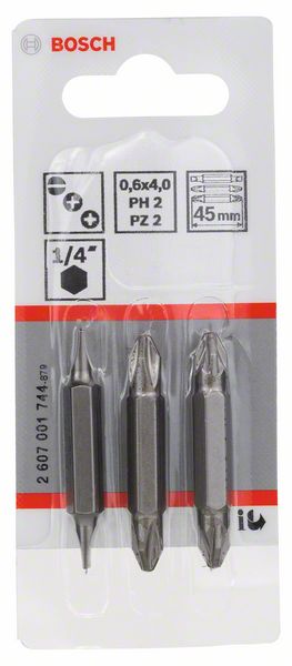 BOSCH Doppelklingenbit-Set, 3-teilig, S0,6x4,0, S0,6x4,0, PH2, PH2, PZ2, PZ2, 45 mm