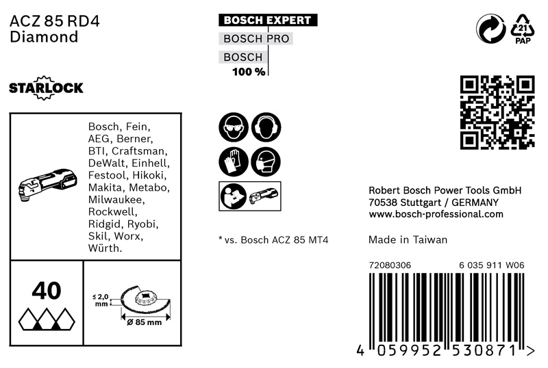 BOSCH EXPERT Grout Segment Blade ACZ 85 RD4 Blatt für Multifunktionswerkzeuge, 85 mm, 10 Stück. Für oszillierende Multifunktionswerkzeuge