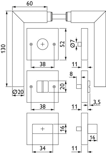 HERMAT Drückergarnitur mit Rosetten BASIC 02 1802/2011.K, Edelstahl HERMAT Drückergarnitur mit Rosetten BASIC 02 1802/2011.K, Edelstahl