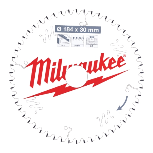 MILWAUKEE 184/30 mm Z54 Flachtrapezzahn negativ Kreissägeblatt Holz/Alu für Handkreissägen