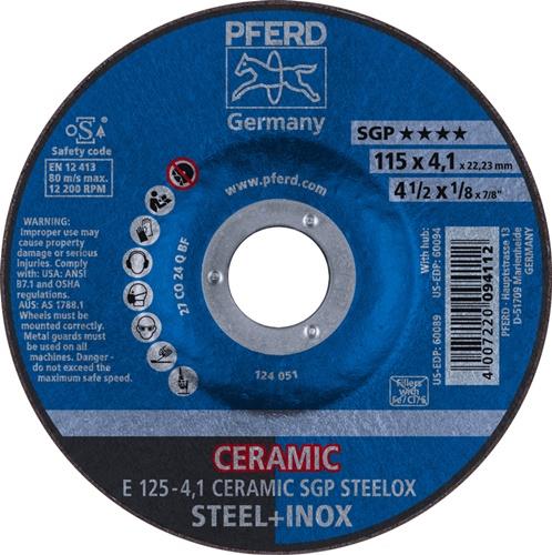 PFERD TOOLS Schruppscheibe CERAMIC SGP STEELOX D125xS4,1mm gekr.SG STEELOX