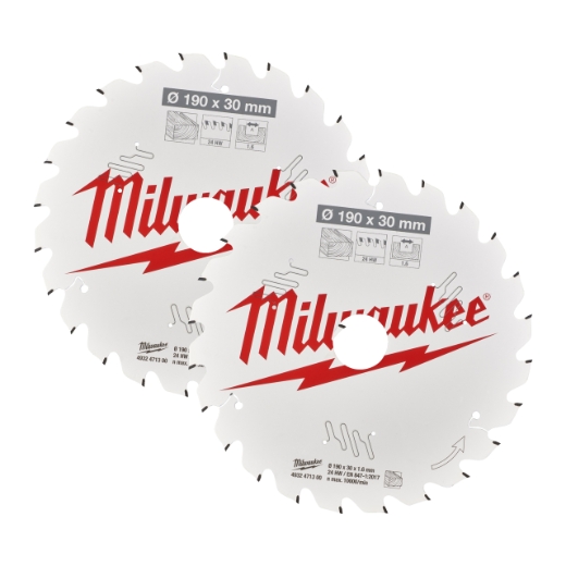 MILWAUKEE 2x 190/30 mm Z24 Wechselzahn Kreissägeblatt Holz für Handkreissägen Doppelpack