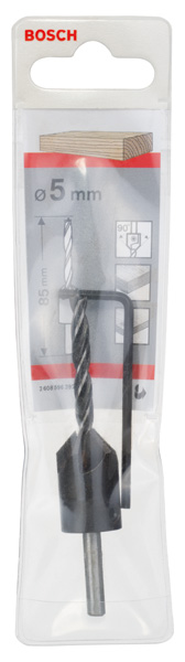 BOSCH Holzspiralbohrer mit 90°-Senker, 5 mm, 16 mm