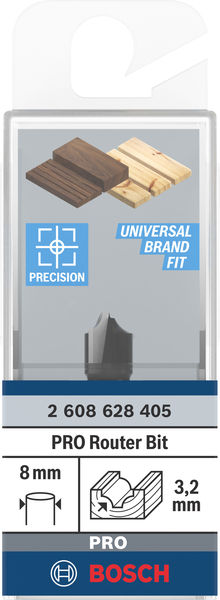 BOSCH Viertelstabfräser, 8 mm, R1 3,2 mm, D 9,5 mm, L 10,2 mm, G 41 mm