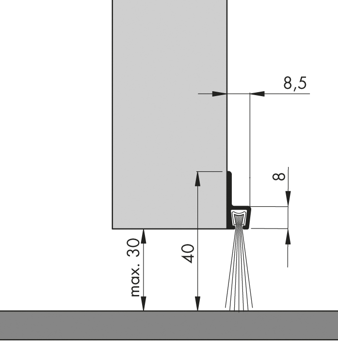 ELLEN Türbodendichtung IBS 40 ungebohrt, Alu silber, H 40 x L 1000mm, Bürstenhöhe 20mm