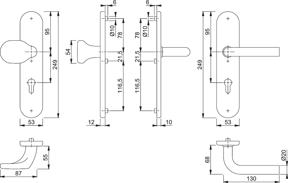 HOPPE® Schutz-Wechselgarnitur mit Langschild Bonn E86G/3331/3310/150Z, 8/72 mm, ES 1 (SK2), Edelstahl, 3662801