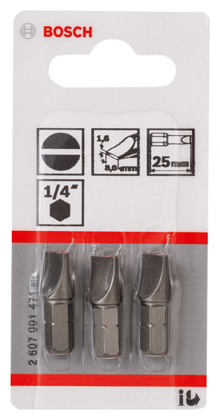 BOSCH Schrauberbit Extra-Hart S 1,6 x 8,0, 25 mm, 3er-Pack