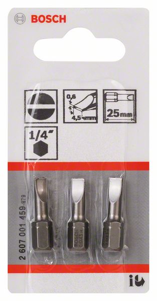 BOSCH Schrauberbit Extra-Hart S 0,6 x 4,5, 25 mm, 3er-Pack