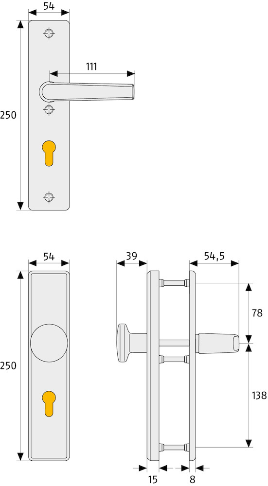 ABUS Schutz-Wechselgarnitur mit Langschild HLS214, eckig, Aluminium