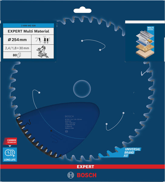 BOSCH Kreissägeblatt Expert for Multi Material, 254 x 30 x 2,4 mm, 80