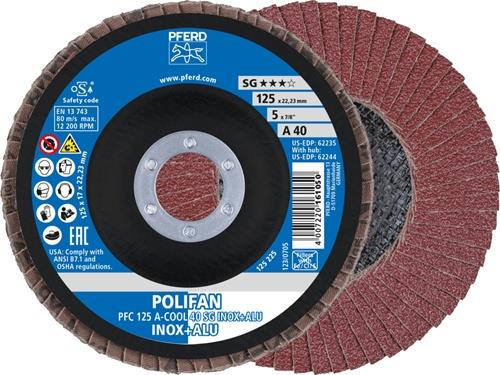 PFERD Fächerscheibe POLIFAN A-COOL SG INOX+ALU D.125mm K.40 kon.INOX/Aluminium NK