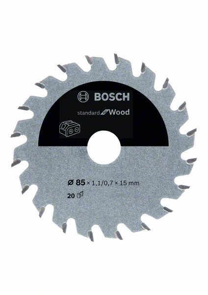 BOSCH Akku-Kreissägeblatt Standard for Wood, 85 x 1,1/0,7 x 15, 20 Zähne