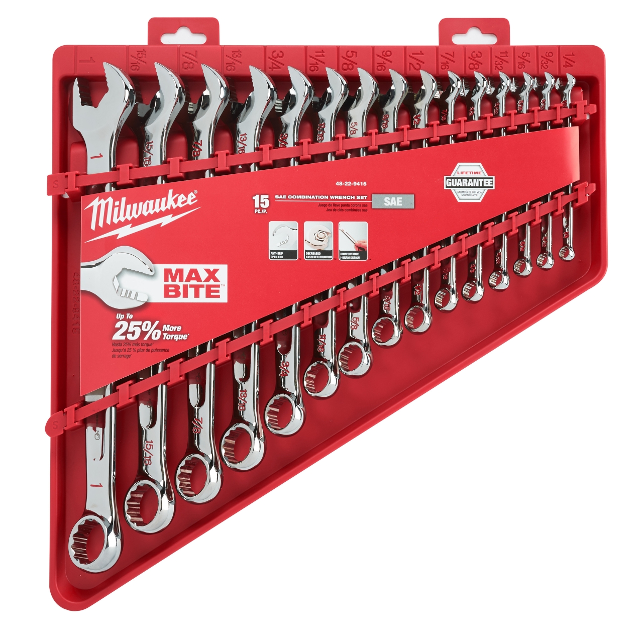MILWAUKEE 15-teilig imperial MAX BITE Ratschen-Ringmaulschlüsselsatz
