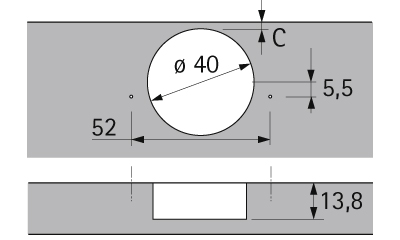 HETTICH Intermat Dicktürscharnier Spezial, Türdicke bis 43 mm (Intermat 9935), einliegend, Öffnungswinkel 95°, Bohrbild TH 52 x 5,5 mm, zum Anschrauben (-), 73927