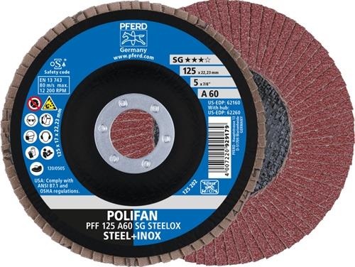 PFERD Fächerscheibe POLIFAN A SG STEELOX D.125mm K.60 fl.INOX NK PFERD