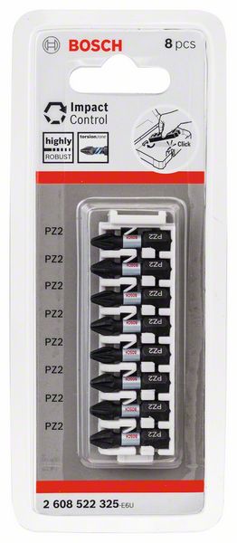 BOSCH Schrauberbit-Set Impact Control, 8-teilig, 8 x PZ2, 25 mm