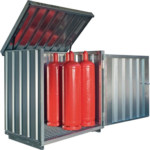 SÄBU Gasflaschencontainer B1420xT1490xH1470mm verzinkt,montiert,m.Bodenrahmen