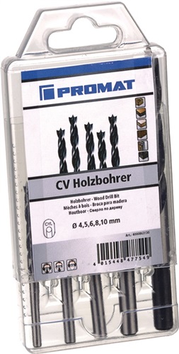 PROMAT Holzspiralbohrersatz D.4,5,6,8,10mm 5tlg.CV-Stahl PROMAT