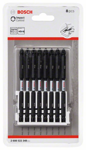 BOSCH Doppelklingen Schrauberbit-Set Impact Control, 8-teilig, 4 x PH2, 4 x PZ2,110 mm