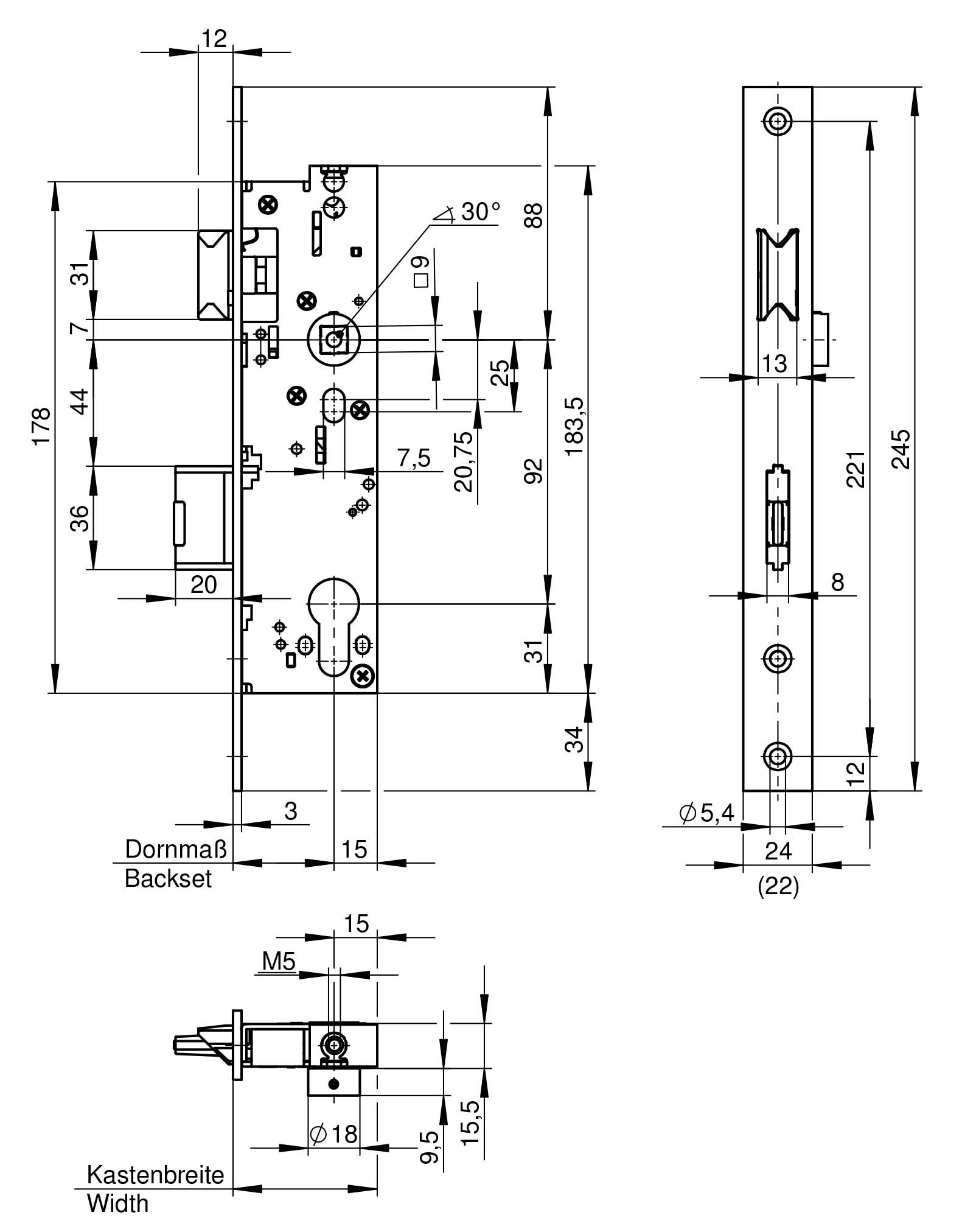 WILKA 678K Anti-Panik-Einsteckschloss für zweiflügelige Rohrrahmentüren Kiga Lösung