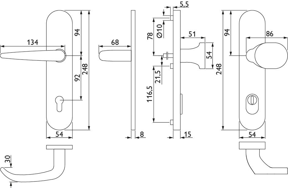 HERMAT FH Schutz-Wechselgarnitur mit Langschild BASIC 06 1806.FS/2089.KSH/3128, Edelstahl